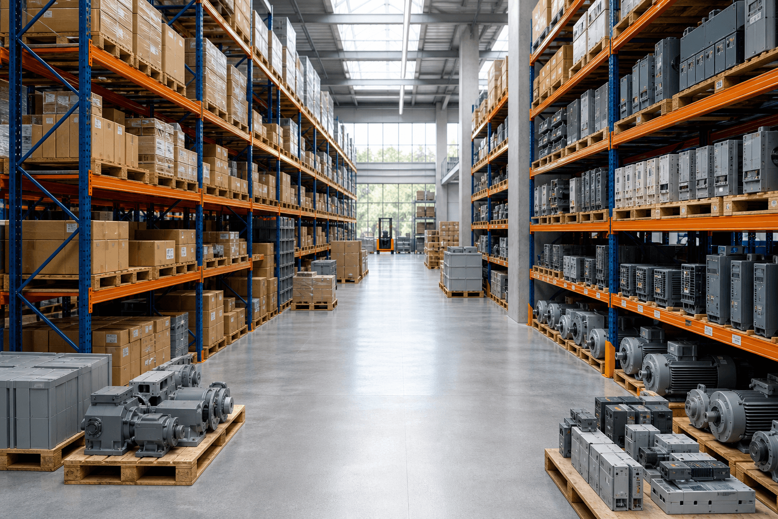 Warehouse stocked with surplus industrial automation parts