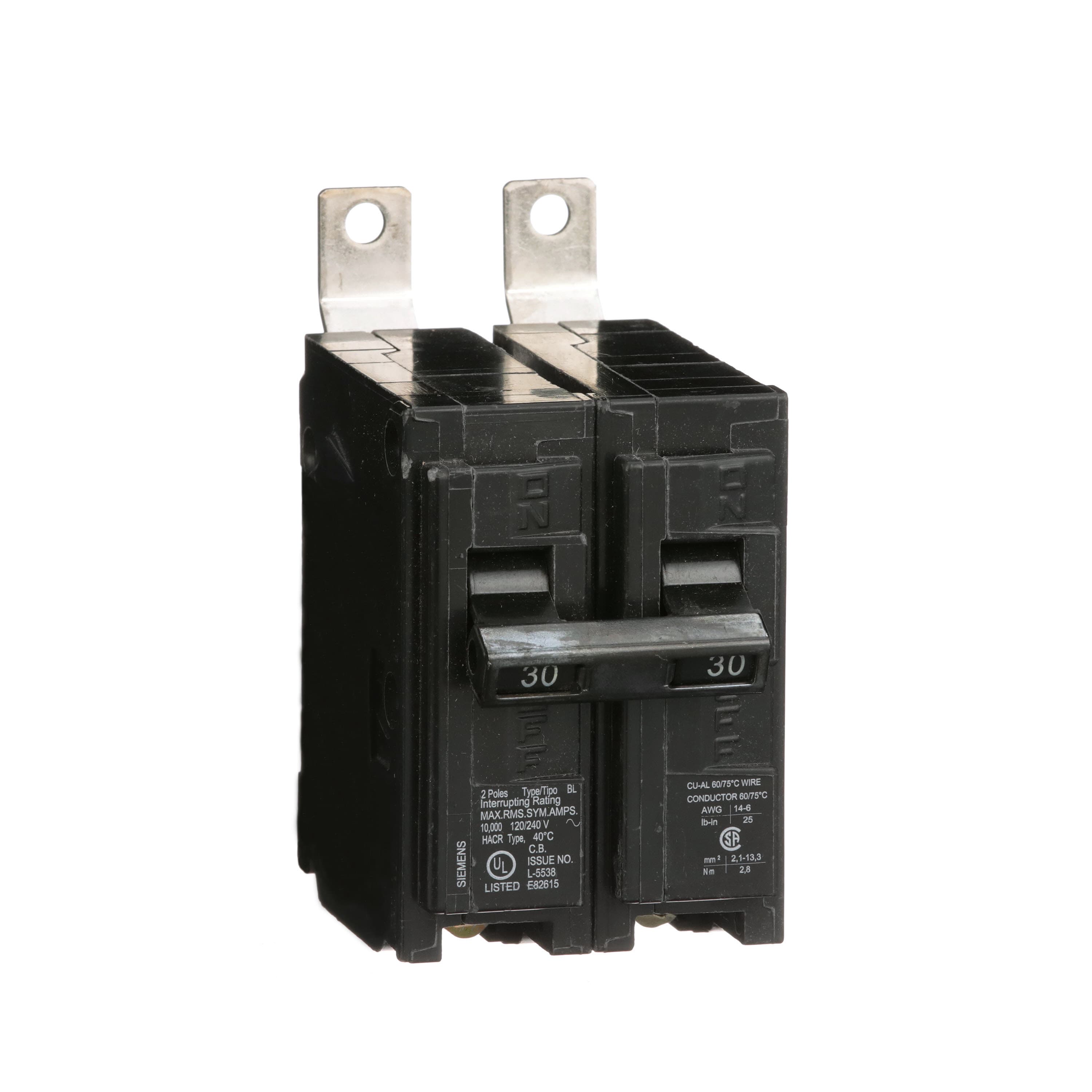 30A 2‑Pole Bolt‑On Circuit Breaker, 120/240VAC, 10kA AIC