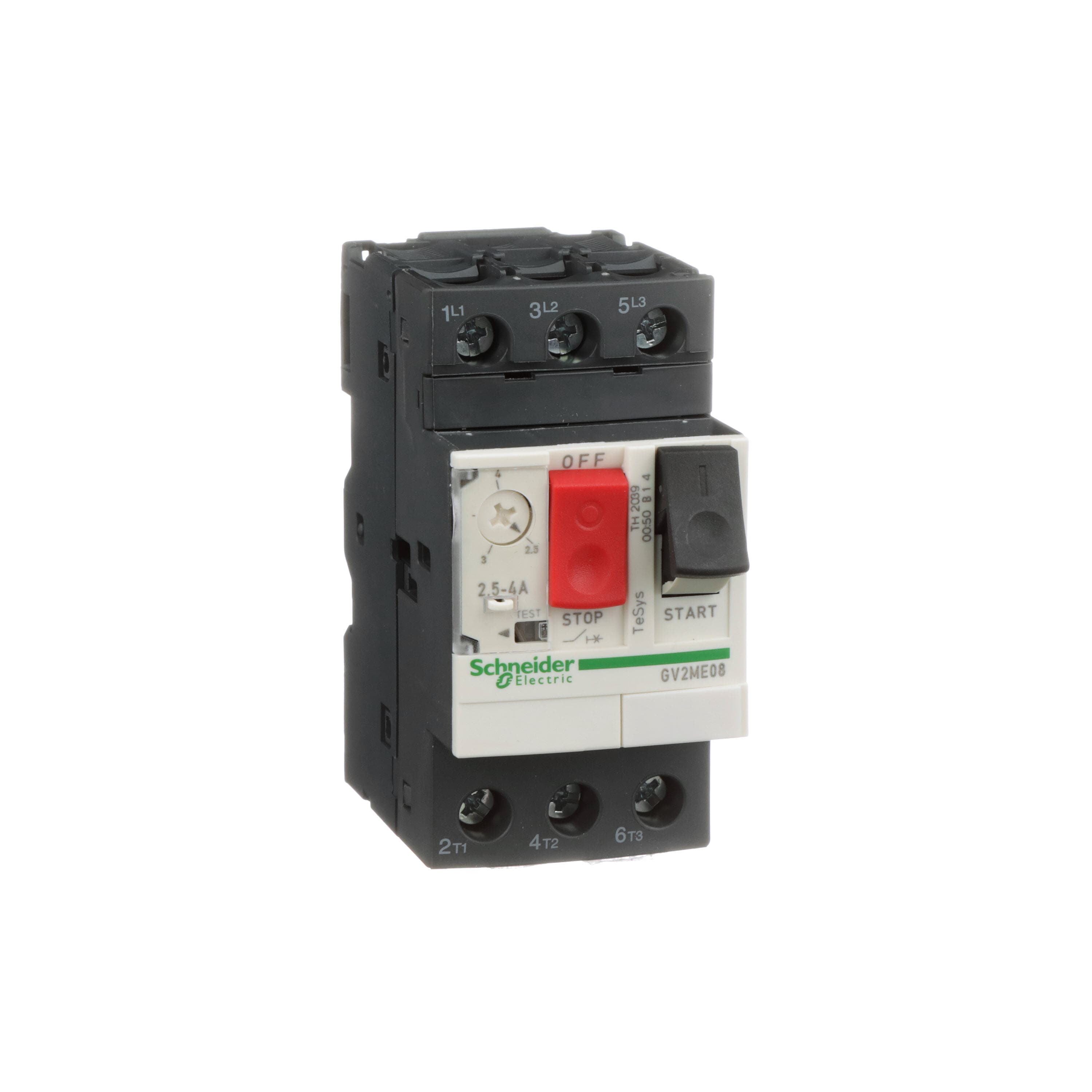 Manual Motor Starter, 3‑Pole, 2.5–4 A Trip, GV2ME08