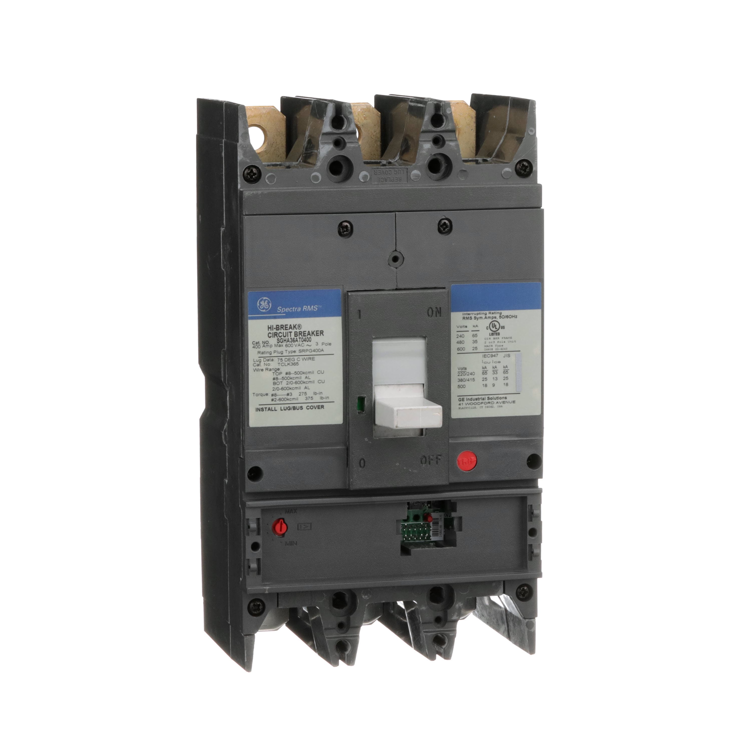 Molded Case Circuit Breaker, 3-Pole, 400A, 600V, Bolt-On, Solid State LSI