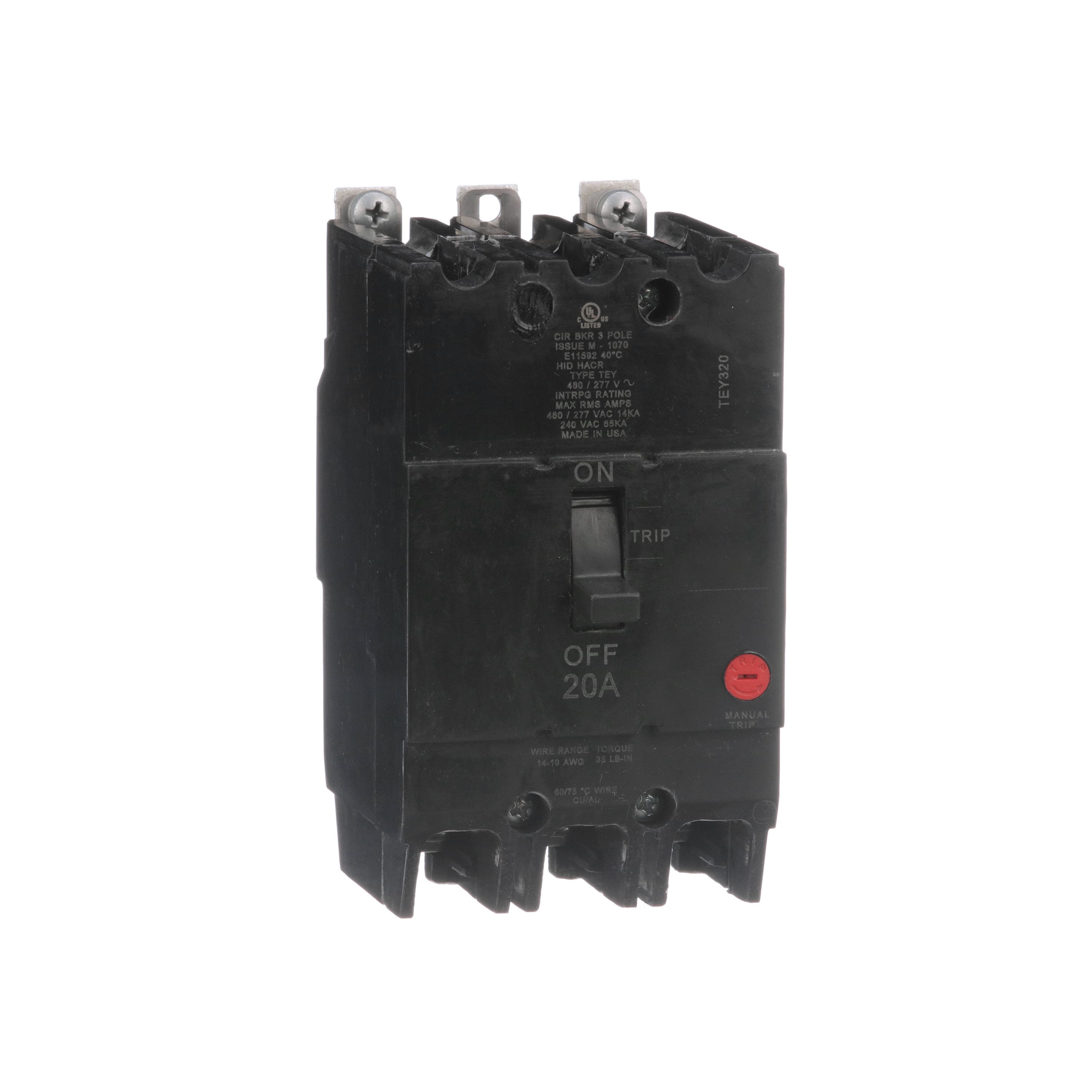 TEY320 Q-Line lighting panel breaker, 3-pole, 20 A, 277/480 VAC, 14 kAIC