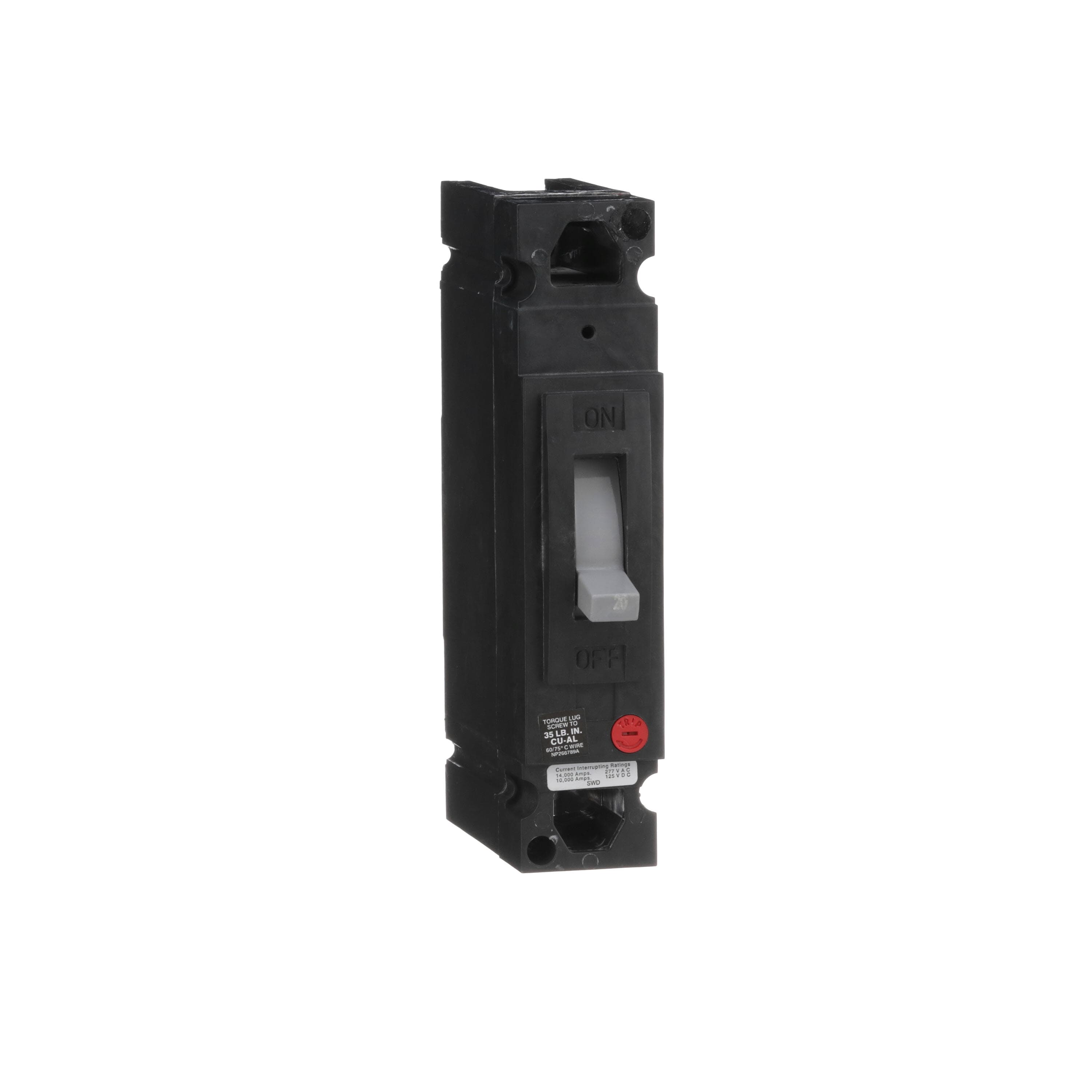 Type TED molded case circuit breaker, 1‑pole, 20 A, 277 VAC/125 VDC