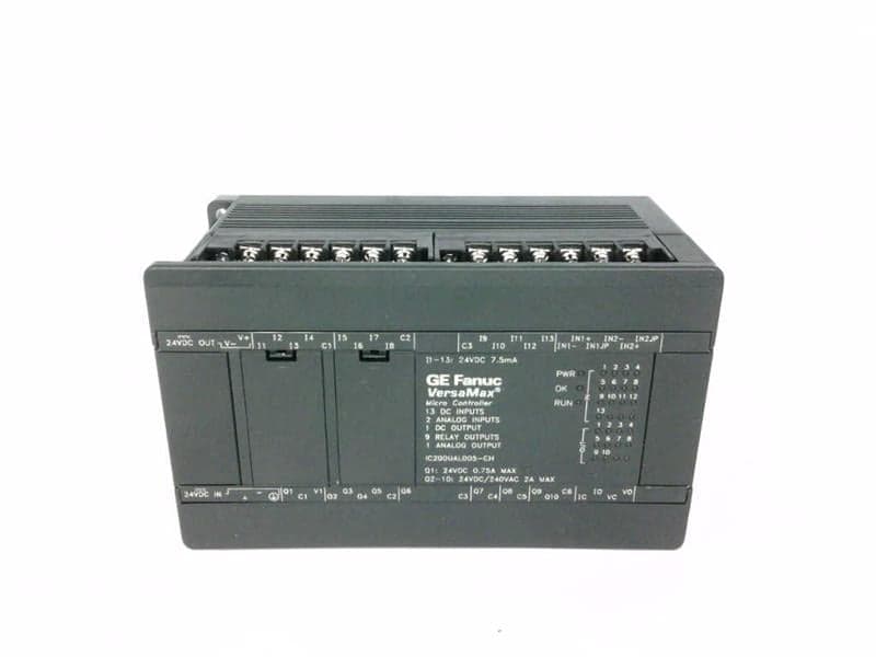 VersaMax Micro 23 PLC, 13 DC in, 9 relay out, 2 AI, 1 AO