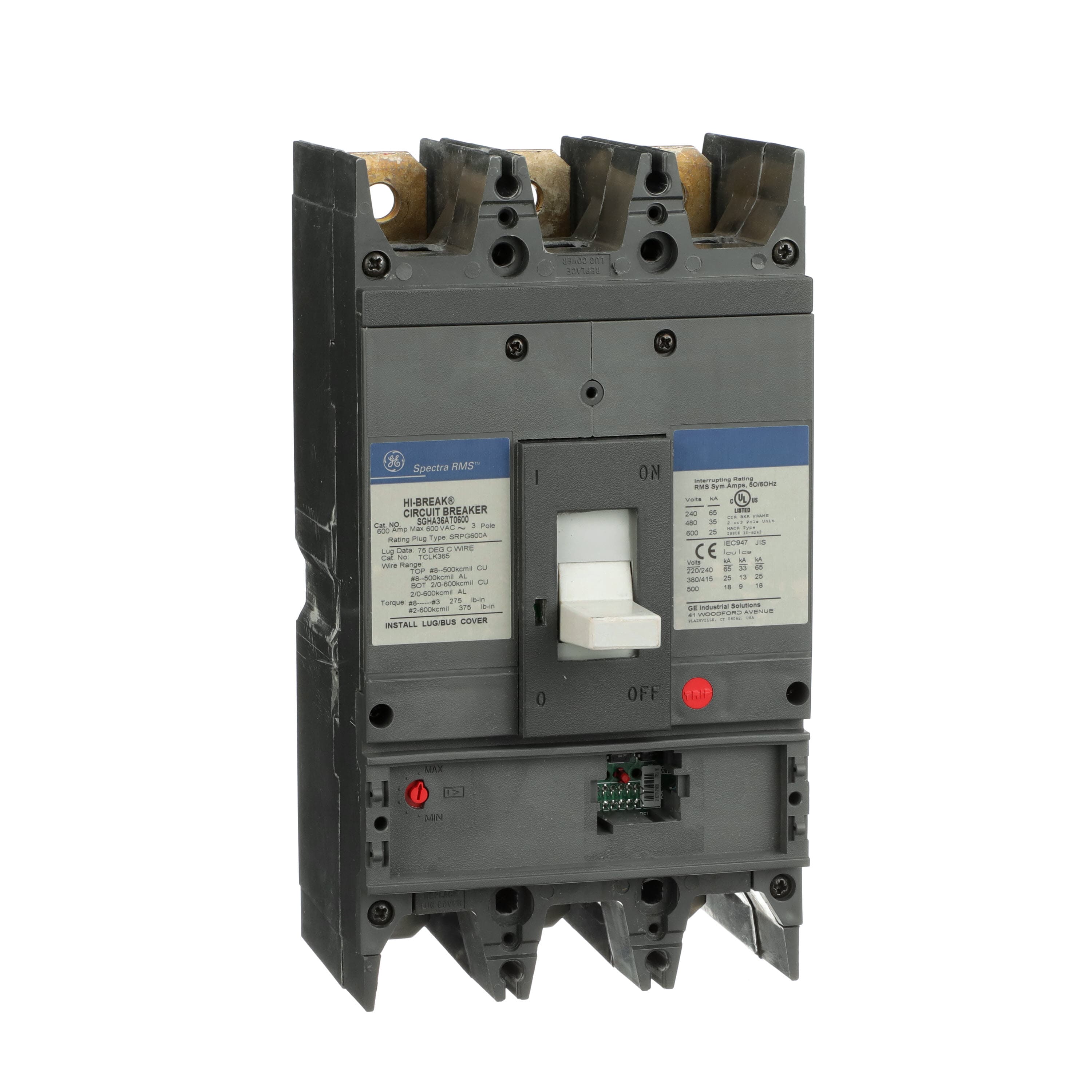 SGHA molded case circuit breaker, 3 pole, 600 A, 600 V
