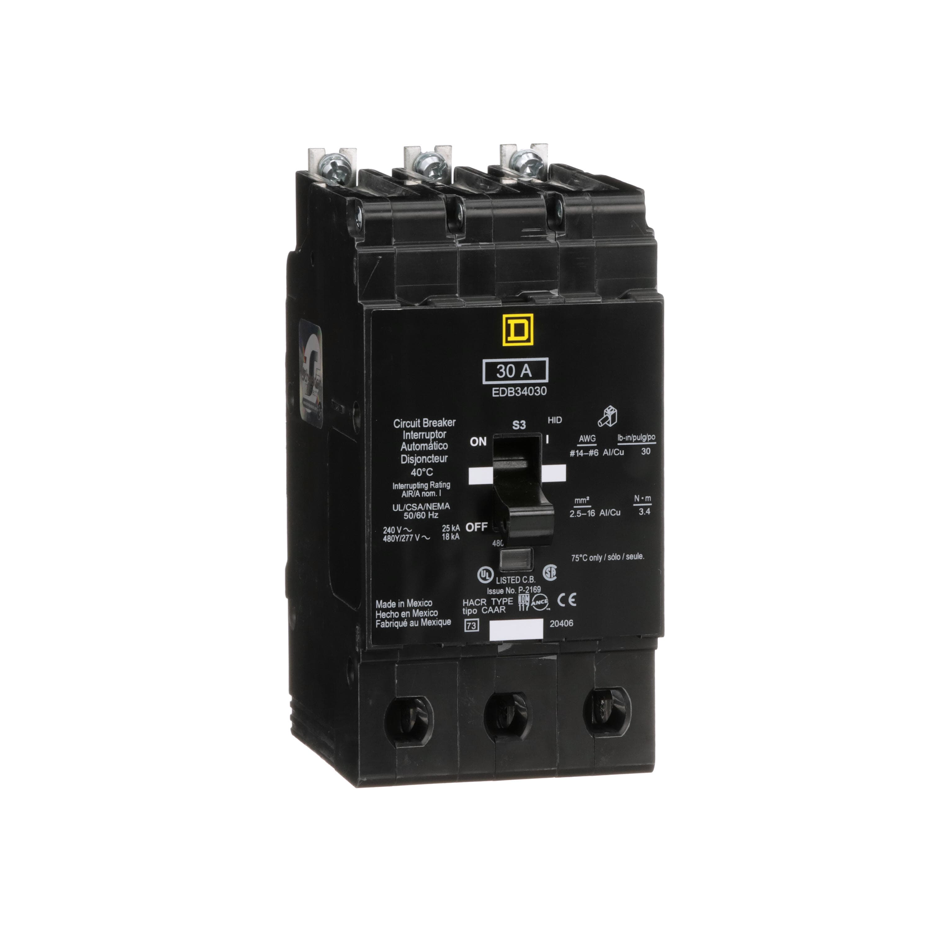 Miniature Circuit Breaker, 30A, 3‑Pole, 480Y/277 VAC, Bolt‑On