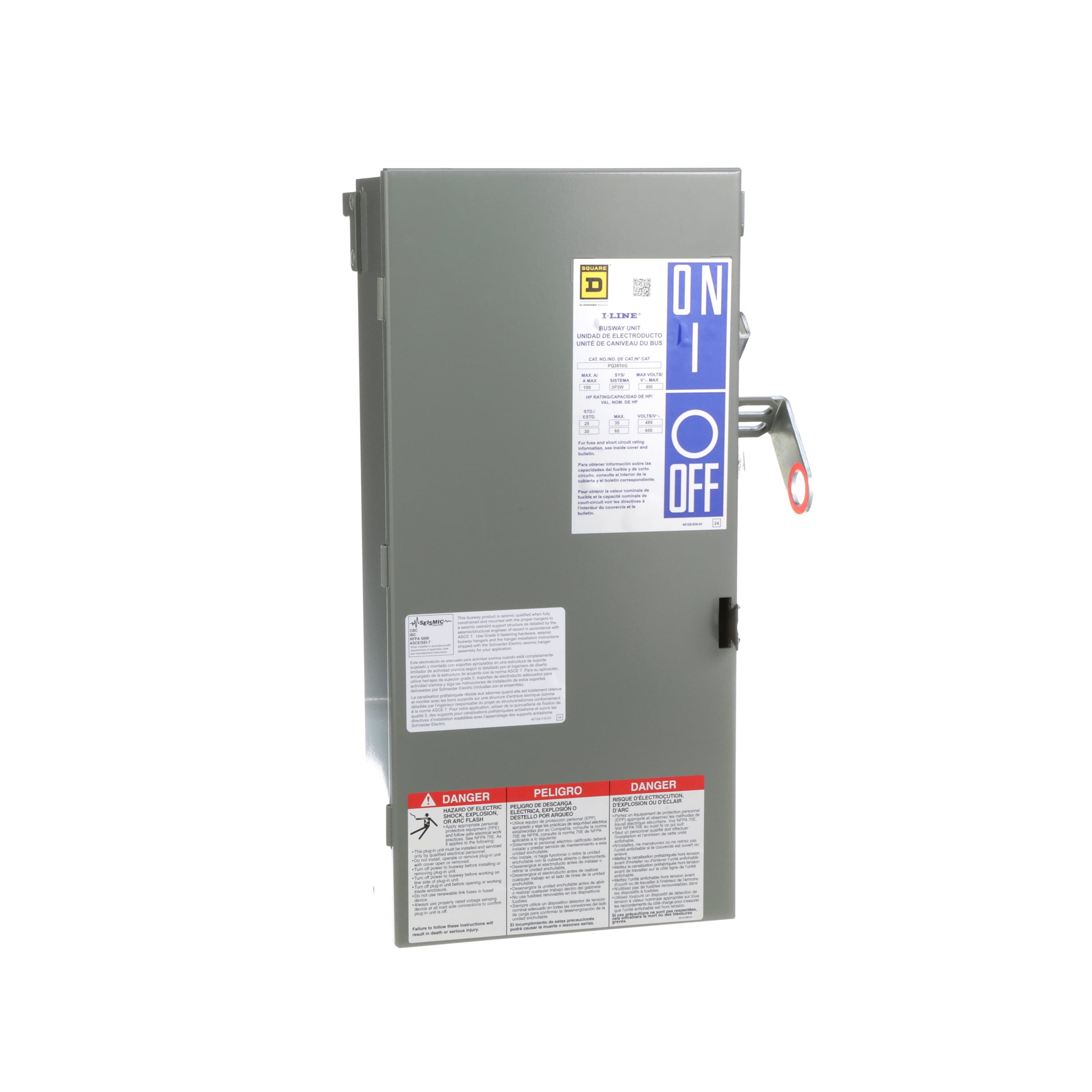 Fusible busway plug-in unit, 100 A, 600 VAC, 3-phase, integral ground