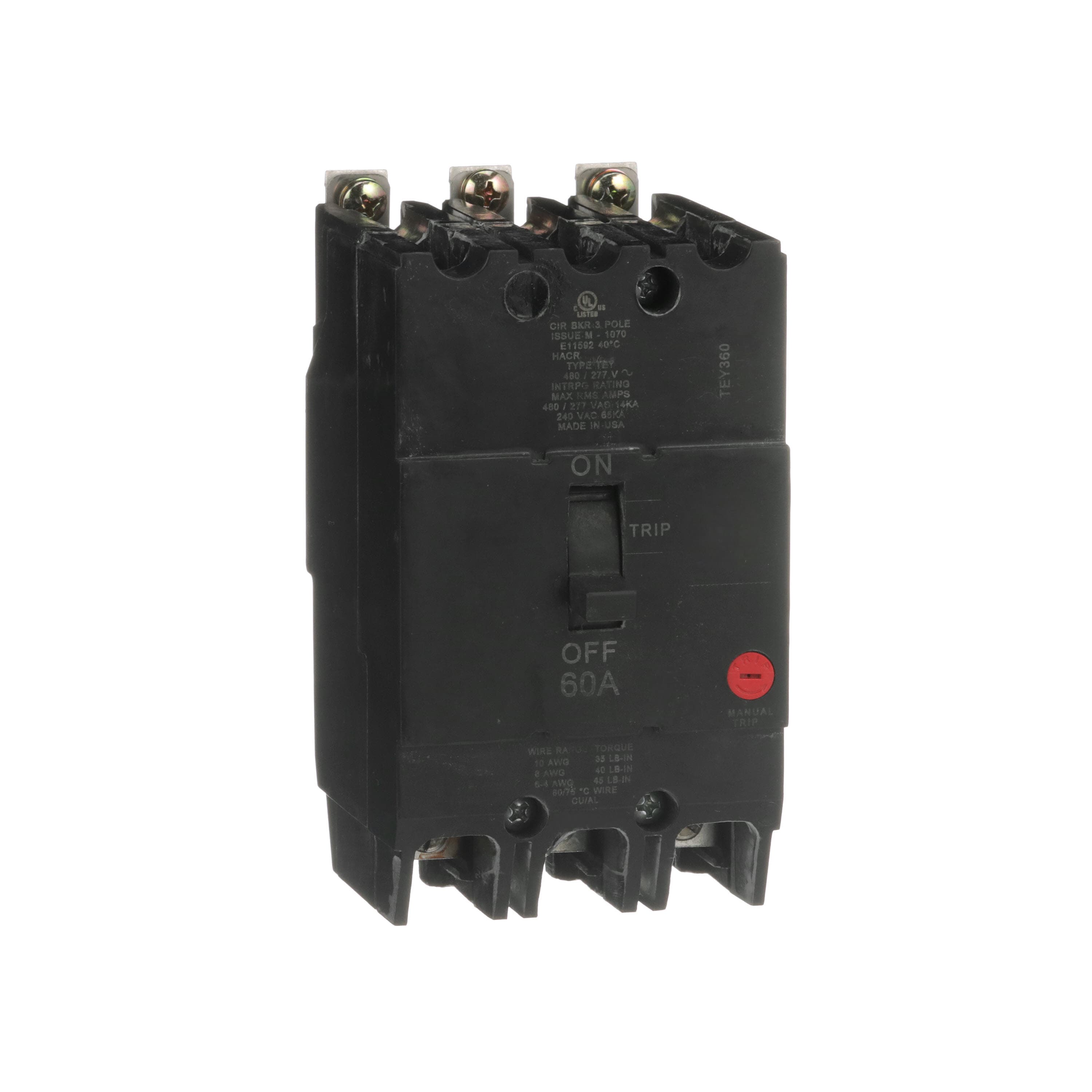 Q-Line TEY Circuit Breaker, 3-Pole, 60 A, 277/480 VAC, 14 kA, Bolt-On