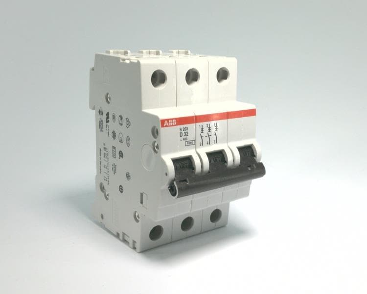 Miniature Circuit Breaker, 3‑Pole, D Curve, 32 A, DIN Rail