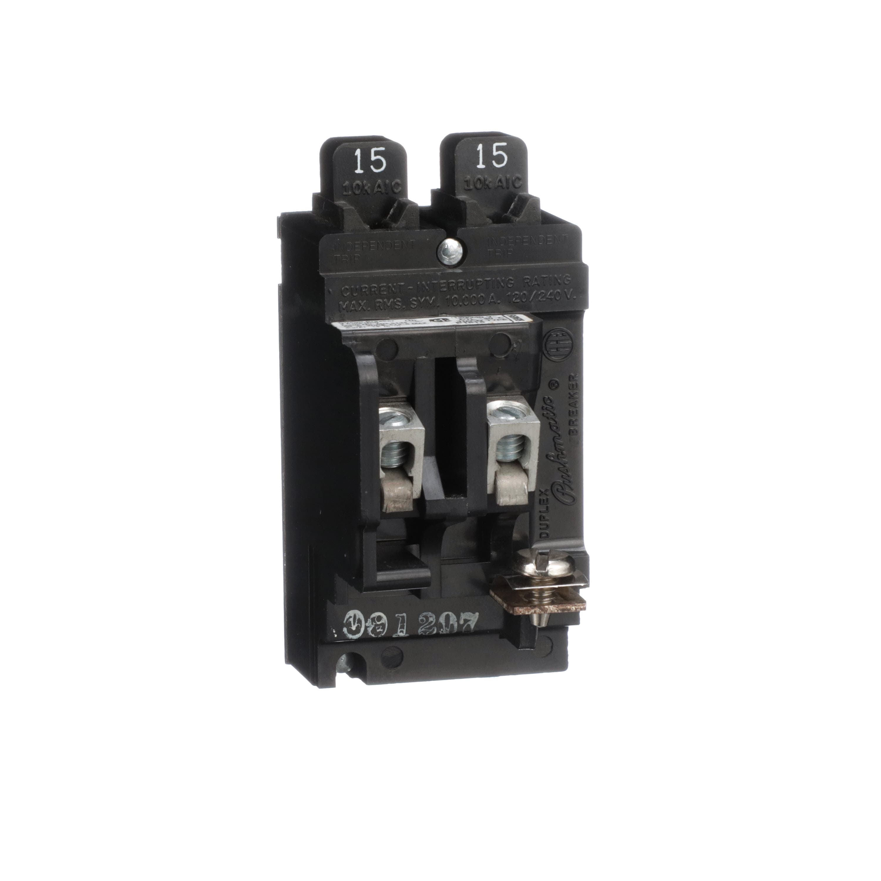 P1515 Pushmatic tandem circuit breaker, 15A x2, bolt‑on