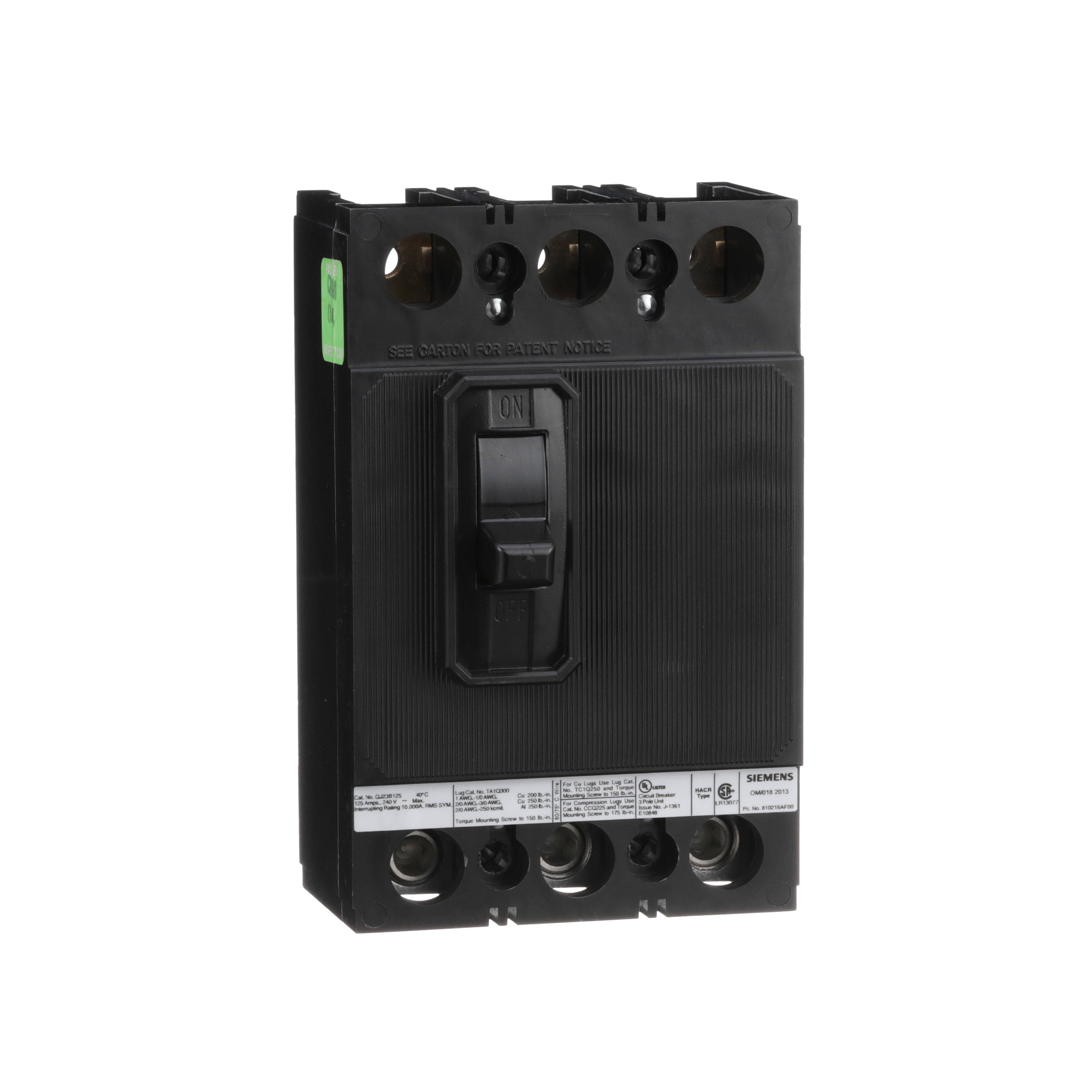 QJ23B125 Circuit Breaker, 125A, 240V, 3 Pole, 10kAIC