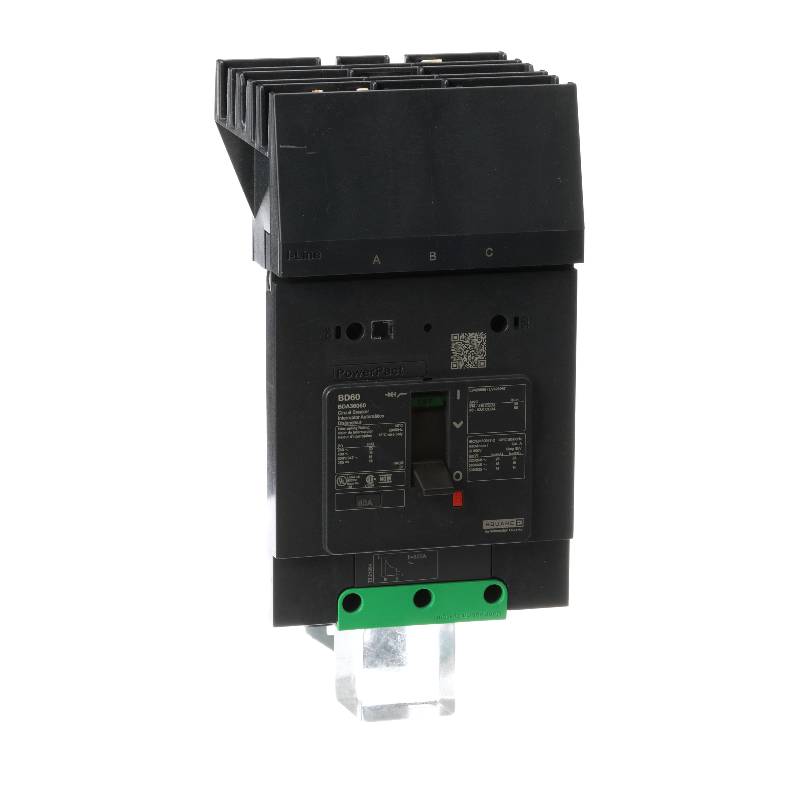 PowerPact B molded case breaker, 60A, 3-pole, 600Y/347 VAC, I-Line