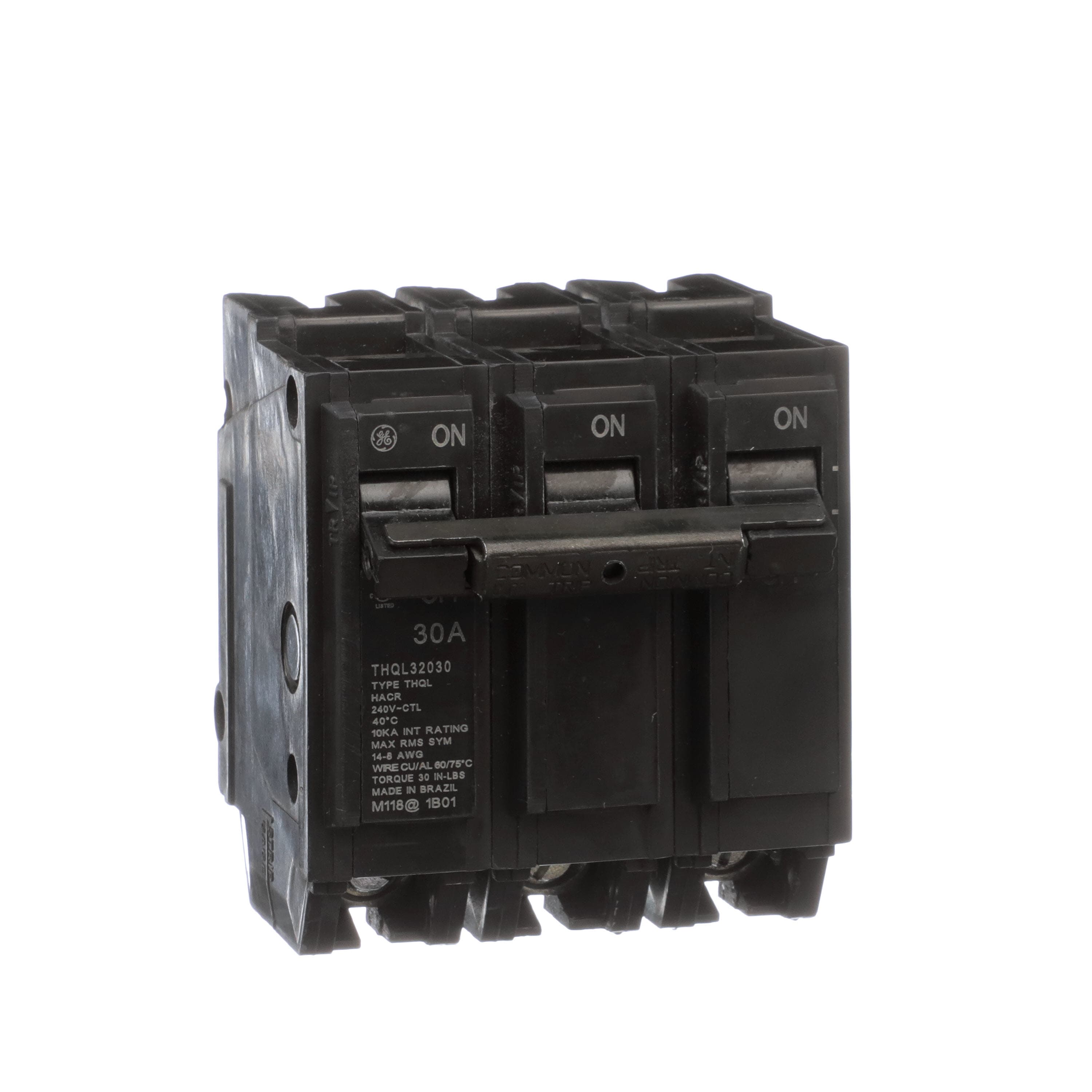 Type THQL Circuit Breaker, 3‑Pole, 30 A, 120/240 VAC, 10 kAIC
