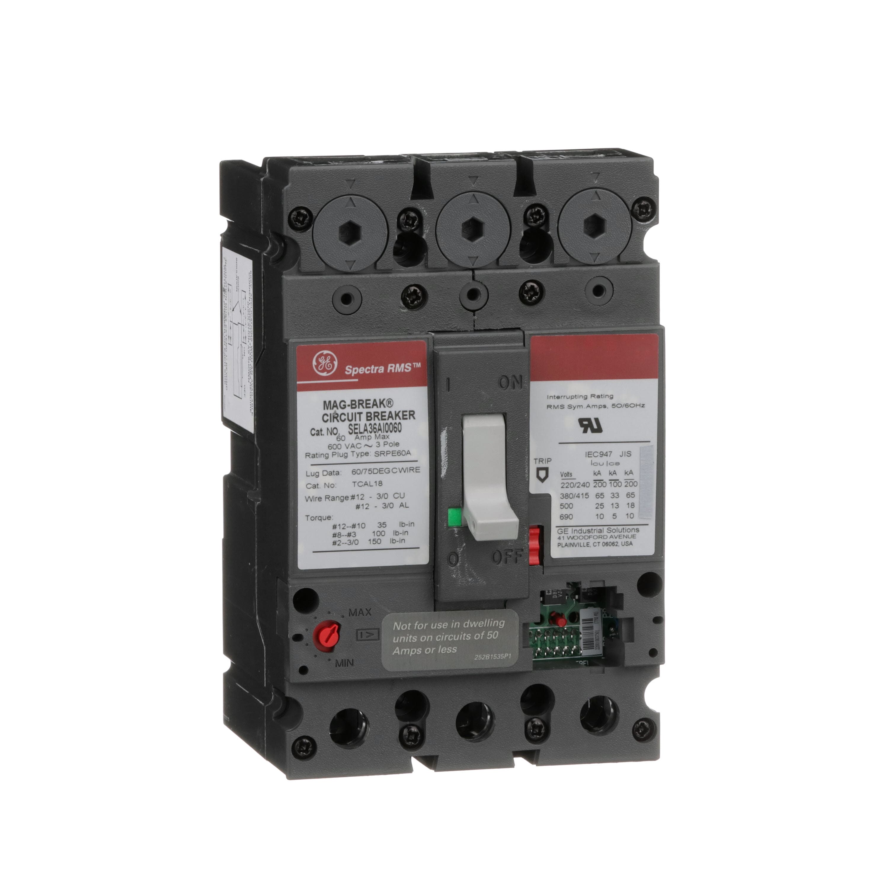 Mag-Break molded case breaker, 3-pole, 60 A, 600 VAC